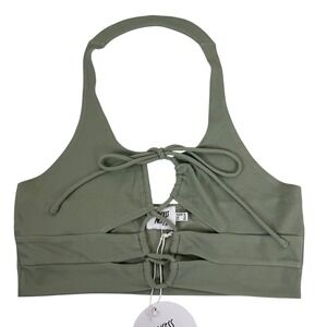 Princess Polly Raddix Top Green Halter Tie Ribbed Crop Top US 12/AU‎ 16 Y2K NWT